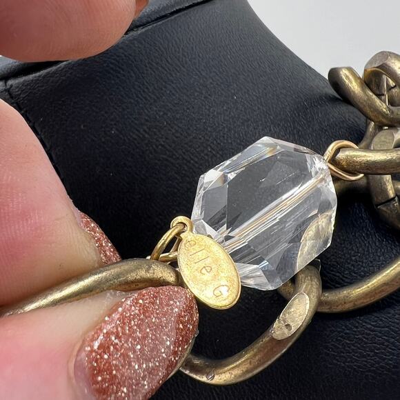 Elle G Chunky Gold and Clear Glass Long Chain Necklace 40" - Picture 2 of 3